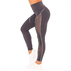 High Waist Full Length <b>Leggings</b> With Dot <b>Pattern</b> And Mesh Panels Sporty Stretch Knitted Spandex Polyester <b>Women's</b> Fitness Wear - Product Image 5