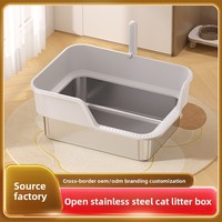 Nouvelle litière pour chat en acier inoxydable anti-éclaboussures, grande taille, entrée basse, semi-fermée, XM-X4, carrée