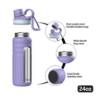 Bouteille isotherme personnalisable pour le cyclisme, en acier inoxydable à double paroi, avec 4 couvercles