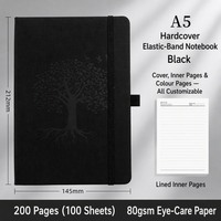 Carnet à couverture rigide A5 noir avec élastique, pages lignées, couverture personnalisée, pages intérieures couleur