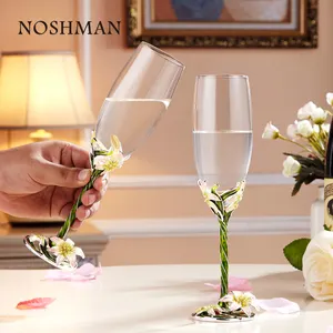 Verre à vin rouge en cristal soufflé à la main, style NOSHMAN, avec fleur émaillé, bouteille de vin, pour fête,