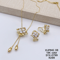 Ensemble de bijoux pour femmes XUPING, collier, bracelet et boucles d'oreilles plaqués or 14 carats, pierres synthétiques CZ, ensemble de bijoux tendance