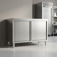 Mesa de Trabajo Comercial de Acero Inoxidable Desmontable con Puertas Correderas, Banco de Almacenamiento Plegable para Restaurante