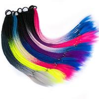 Queue de cheval tressée arc-en-ciel dégradé à 3 brins avec élastique, facile à porter, couleur personnalisée, cheveux synthétiques pour toutes les occasions
