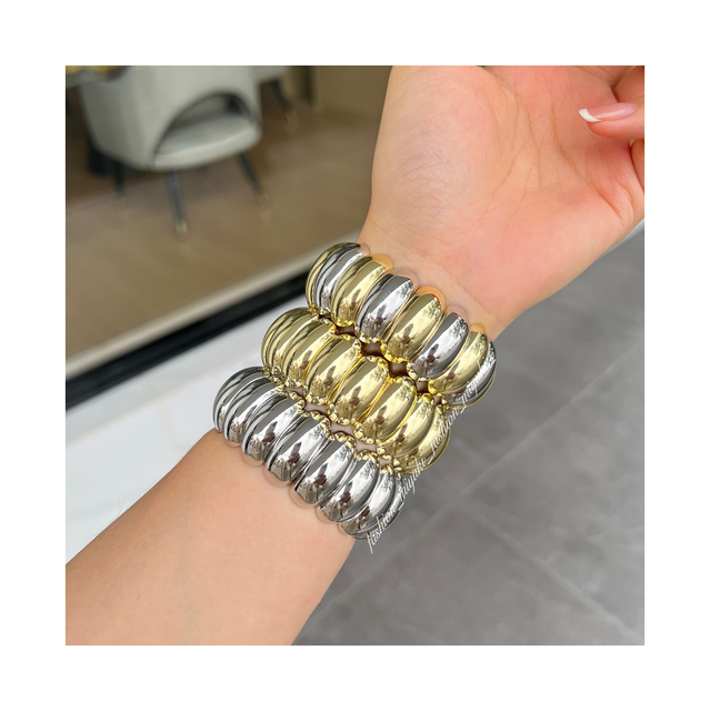 18K Gold Plated Copper Alloy Elastic Couple Copper Bracelets Fashion Jewelry Women Men Unisex Custom Bangles Moissanite Trendy