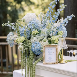 DKB Flower Factory Boule de fleurs moderne à bas prix, Hortensia en soie vert et <span class=keywords><strong>bleu</strong></span>, 50 cm, Centre de table artificiel - Product Image 1