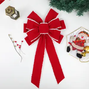 Envoltura de regalo Cinta de terciopelo de alambre de Navidad con decoración de bordes Borde dorado Arco de cinta de PE Flocado de terciopelo rojo