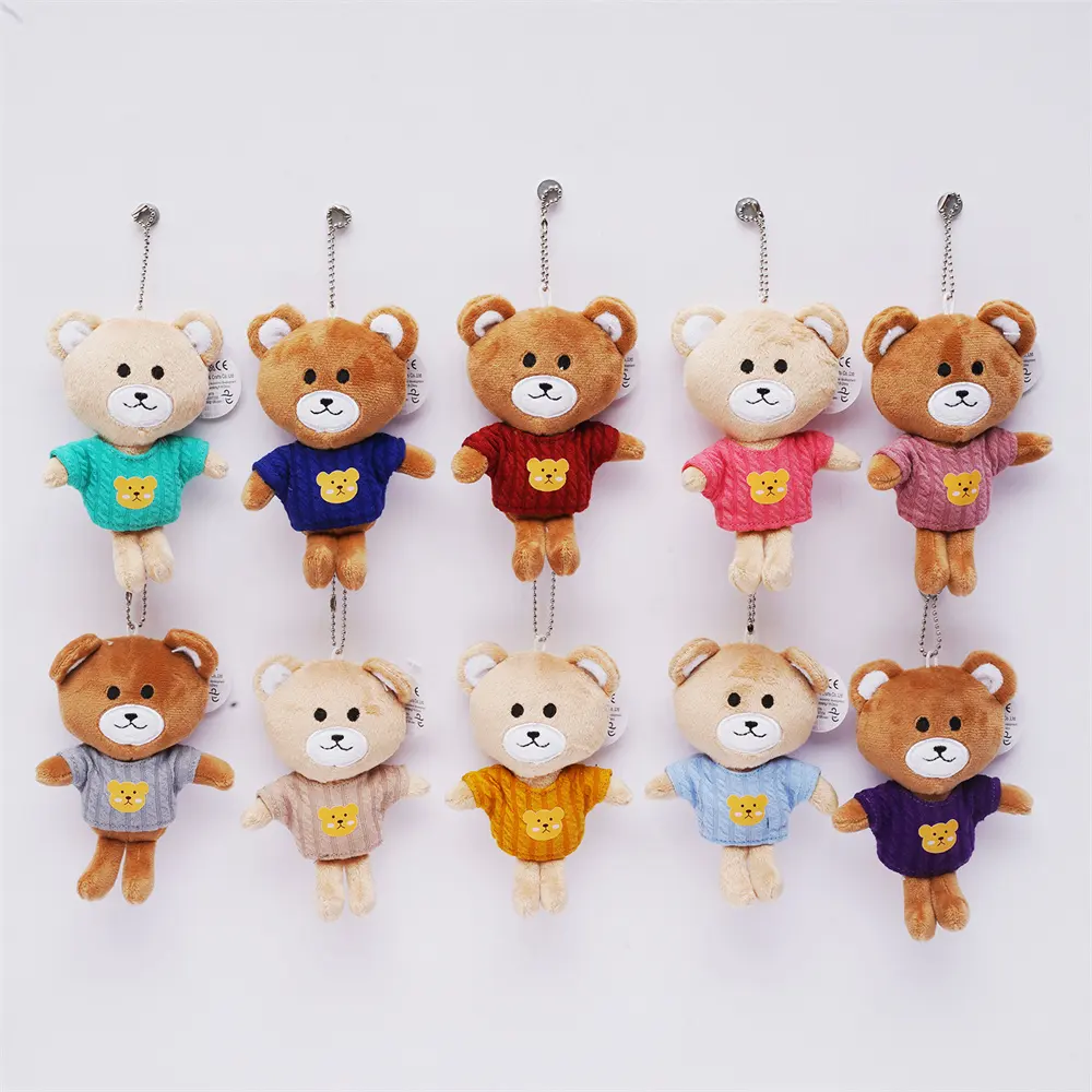 Colorido gran oferta barato Mini llaveros de felpa juguete 10cm oso de peluche en vestido lindo oso de peluche bolsa accesorio