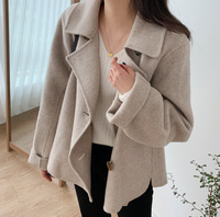 Manteau en Laine Rétro pour Femme Automne Hiver, Col Revers, Double Boutonnage, Coupe Ample et Ajustée, Manches Longues, Vêtement d'Extérieur Polyvalent et Élégant