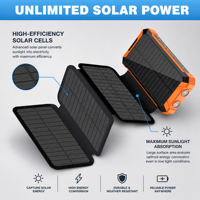 Chargeur solaire portable pliable pour l'extérieur avec chargeur solaire intégré à 4 panneaux et lampe torche LED, batterie externe à charge rapide de 20000 mAh