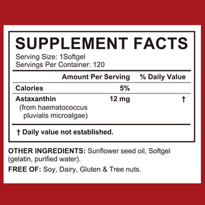 Etichetta Privata 120 Softgel di Astaxantina, Integratori Antiossidanti di Grado Alimentare, Capsule Morbide Naturali di Astaxantina 12mg per la Cura della Pelle - Product Image 5