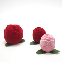 Boîte à Bague Rose Rouge Romantique Gaufrée Hongfa pour la Saint-Valentin, Étui à Bijoux Design Fleur Fraîche
