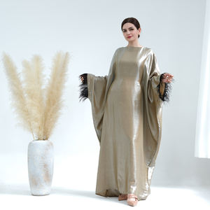 Vêtements islamiques Abayas fermées à plumes pour femmes robe musulmane <span class=keywords><strong>Turquie</strong></span> Dubaï Abaya robe modeste avec ceinture à nouer à l'intérieur - Product Image 2