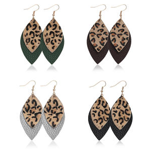 Boucles d'oreilles en similicuir Vintage imprimé léopard Double goutte en cuir pendentif boucles d'oreilles pour femmes Uionen 894 - Product Image 2