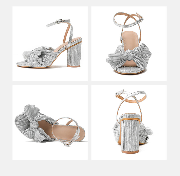 Fashion Women Sandals Shoes Thick Heel Bow Sandals Retro Fairy High Heels Shoes