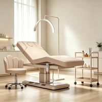 Table de massage électrique rose réglable pour spa avec trou facial et lumière LED, idéale pour salon de beauté (OEM)