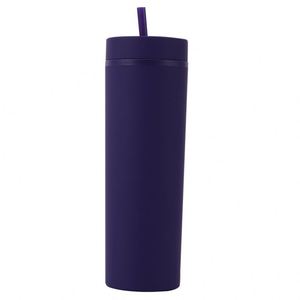 16Oz <b>Plastic</b> Double Wall Black Plain Matte Colored Acrylic Skinny Tumbler <b>Cups</b> With Straw - Product Image 2