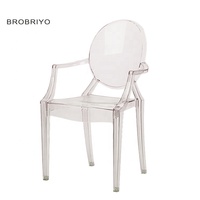 Chaises de mariage en gros de style turc pour la location, chaises Ghost grises transparentes avec accoudoirs, chaises de banquet en plastique pour mariage