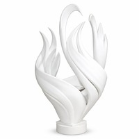 Statue décorative abstraite en résine blanche, motif flamme et pétale, finition mate durable, pour hôtels et espaces commerciaux, vente en gros
