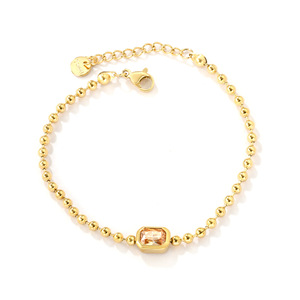 Fine <b>Beaded</b> <b>Necklace</b> Gold Ball Chain Rectangular Zircon Pendant Women's Everyday Wear Jewelry - Product Image 5