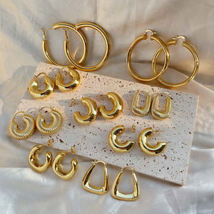 Zeadear <b>Jewellery</b> Brass Hoop Huggie Earrings 18k <b>Gold</b> Plated Hoop Earrings <b>Set</b> - Product Image 3