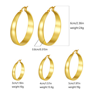 Quake E-commerce Western Brass Quality Circle Round Gold <strong>Silver</strong> Geometric <strong>Chunky</strong> Big Blank Shiny <strong>Hoops</strong> 8mm Wide Earring Jewelry - Product Image 5