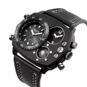 Oulm 9865 Men's Casual <strong>Analog</strong> Display Wrist <strong>Watches</strong> Multiple Time Zone Fashion <strong>COMPASS</strong> Leather Band Japan Movement Alloy - Product Image 1