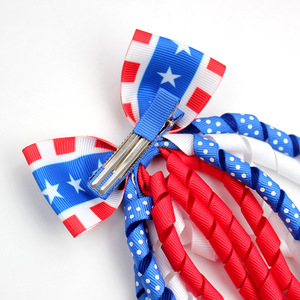 Lot de 3 pinces à cheveux pour filles, thème Fête de l'Indépendance, rouge, blanc, bleu, avec nœuds en ruban bouclé drapeau américain, accessoires patriotiques du 4 juillet - Product Image 4
