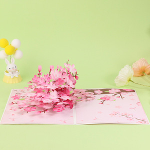 Carte de vœux 3D <span class=keywords><strong>pop</strong></span>-up en forme de fleur de cerisier, faite à la main, en papier découpé, pour la fête des mères, anniversaire de maman, cadeau d'anniversaire - Product Image 2