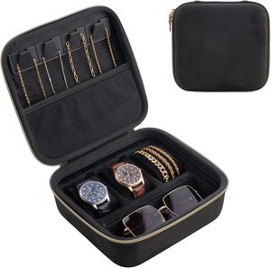 Custodia da viaggio personalizzabile con logo per orologi, 3 scomparti, in nylon, per gioielli da uomo, scatola in EVA, custodia portatile con cerniera per orologi, borsa organizer da trasporto - Product Image 2