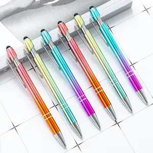 새로운 프레스 펜 그라디언트 컬러 알루미늄 소재 금속 펜 터치 스크린 로고가있는 금속 볼펜