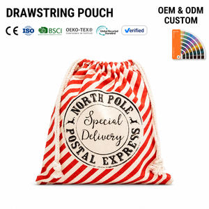 Sac cadeau en coton et polyester durable et écologique avec cordon de serrage, motif rayé, 7 pouces, pour emballage de Noël - Product Image 1