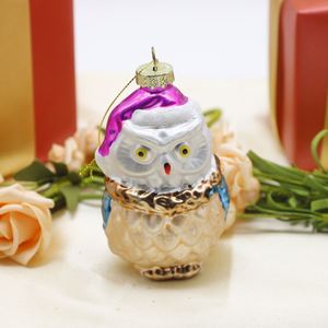 จี้แก้วรูปนกฮูกพิมพ์ลาย UV วาดด้วยมือ ตกแต่งต้นคริสต์มาส สีแดง ปรับแต่งได้ - Product Image 2