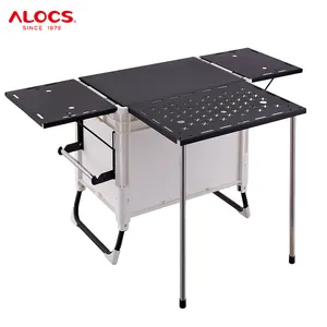 Alocs Multifunktions-Outdoor-Klapp-Camping-Küchen box Zusammen klappbarer Deckel Tragbare Picknick-Camping-Fracht box mit Stahl tisch