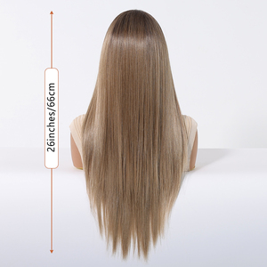 Parrucca anteriore in pizzo marrone Ombre13X6 parrucca futura in fibra sintetica lunga parrucca diritta a strati naturale mista vera foto - Product Image 6