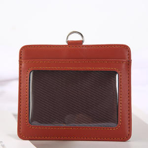 Logotipo personalizado multifuncional de cuero genuino de trabajo titular de la tarjeta de identificación de cuero inteligente tarjetas de crédito bolsa de manga para 2 tarjetas - Product Image 4