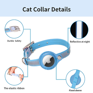 Rayas reflectantes de cuero de lujo para mascotas, etiqueta de aire, cinta elástica de seguridad duradera, Airtag, Collar para perros y gatos - Product Image 4