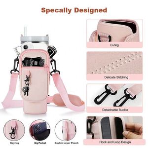 Bouteille d'eau personnalisée de 40 onces, gobelet en néoprène, sac à fermeture éclair avec poche avant, porte-bouteille avec sangle - Product Image 2
