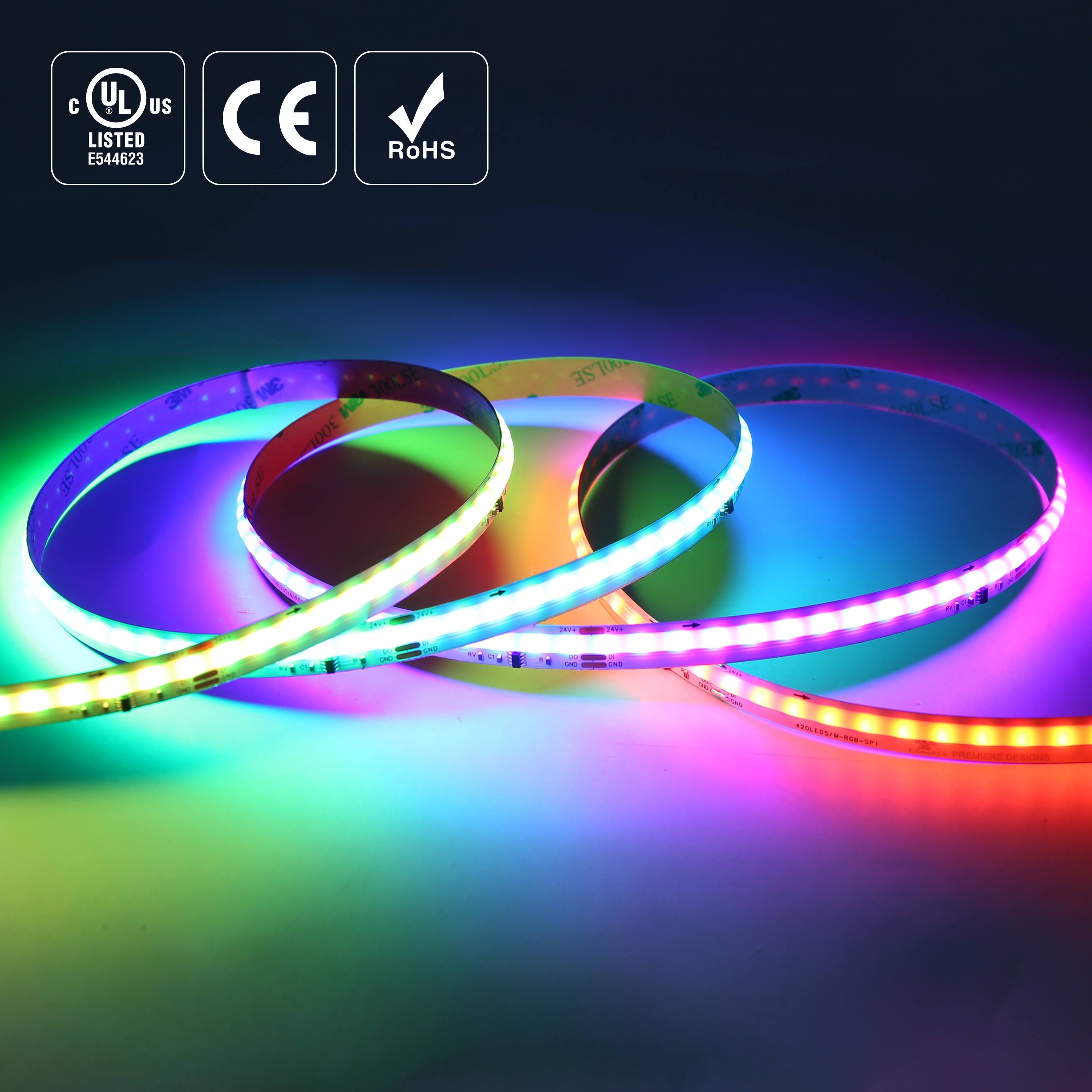 RAYMATES Hot Sell Cob Led Strip 24v Pixel Rgb IC Full Color RGB Digital Addressable 720leds/m UL Flexible COB Light Strip