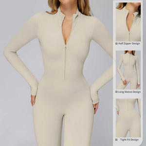 Justaucorps de Yoga Doublé Polaire à <span class=keywords><strong>Manches</strong></span> <span class=keywords><strong>Longues</strong></span> Demi-Zip pour <span class=keywords><strong>Femme</strong></span>, Haute Qualité, Coupe Ajustée, Chaud et Moulant, Tenue de Sport d'Hiver Une Pièce - Product Image 4