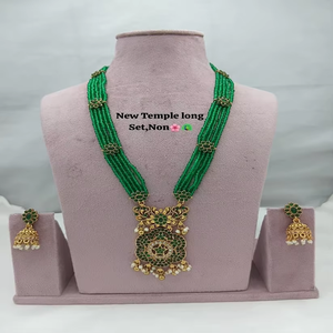 Traditional Crystal Long Necklace <b>Jewellery</b> <b>Set</b> With Green Color Matching Earrings For Women And <b>Girls</b> By Exporters - Product Image 1