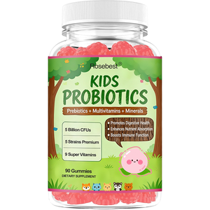 Rosebest, usine chinoise, OEM, marque privée, probiotiques organiques pour enfants, gommes à mâcher, complément alimentaire avec 150 mg de FOS pour la digestion - Product Image 1