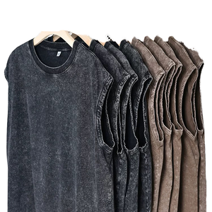 Camiseta Vintage Oversize de Hombre Personalizada, de 230 Gsm, con Lavado Ácido, Estilo Urbano, con Mangas Tejidas, Camisetas sin Mangas Lisas - Product Image 1