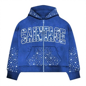 Sweat-shirt à capuche en coton molletonné de haute qualité avec strass, style streetwear personnalisé, fournisseur de vêtements, services OEM - Product Image 1