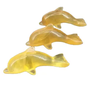 Customized natural yellow fluorite carving dolphin 7cm healing stones sea animal fluorite crystal dolphins for decoration