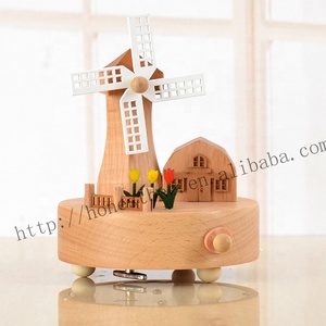 Molino de viento tren de Navidad de madera cajas de música carrusel de los movimientos con la hermosa campiña decoraciones de navidad regalo - Product Image 2