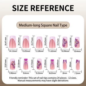 <span class=keywords><strong>Ongles</strong></span> artificiels de luxe 3D à presser, carrés, à bout français, réutilisables, rose et violet, avec perles, lot de 24 pièces - Product Image 6