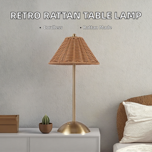 Luminária de Mesa Criativa Retro Feita à Mão em Rattan com Bateria Recarregável LED Regulável com Controle por Toque para Quarto e Sala de Estar - Product Image 2