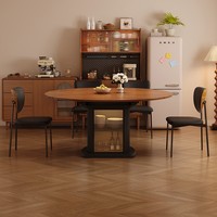 Französischer Vintage-Stil Runder Massivholz-Esstisch mit Drehplatte und Halbset Stühle, Geeignet für Restaurants und Hotels