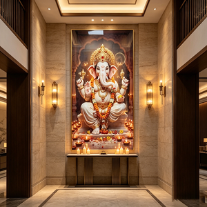 Factory Custom Golden Lord Ganesha <b>Framed</b> Hindu Home Decor Perfect Diwali Festival Gift Crystal Porcelain Painting Wall Art - Product Image 3
